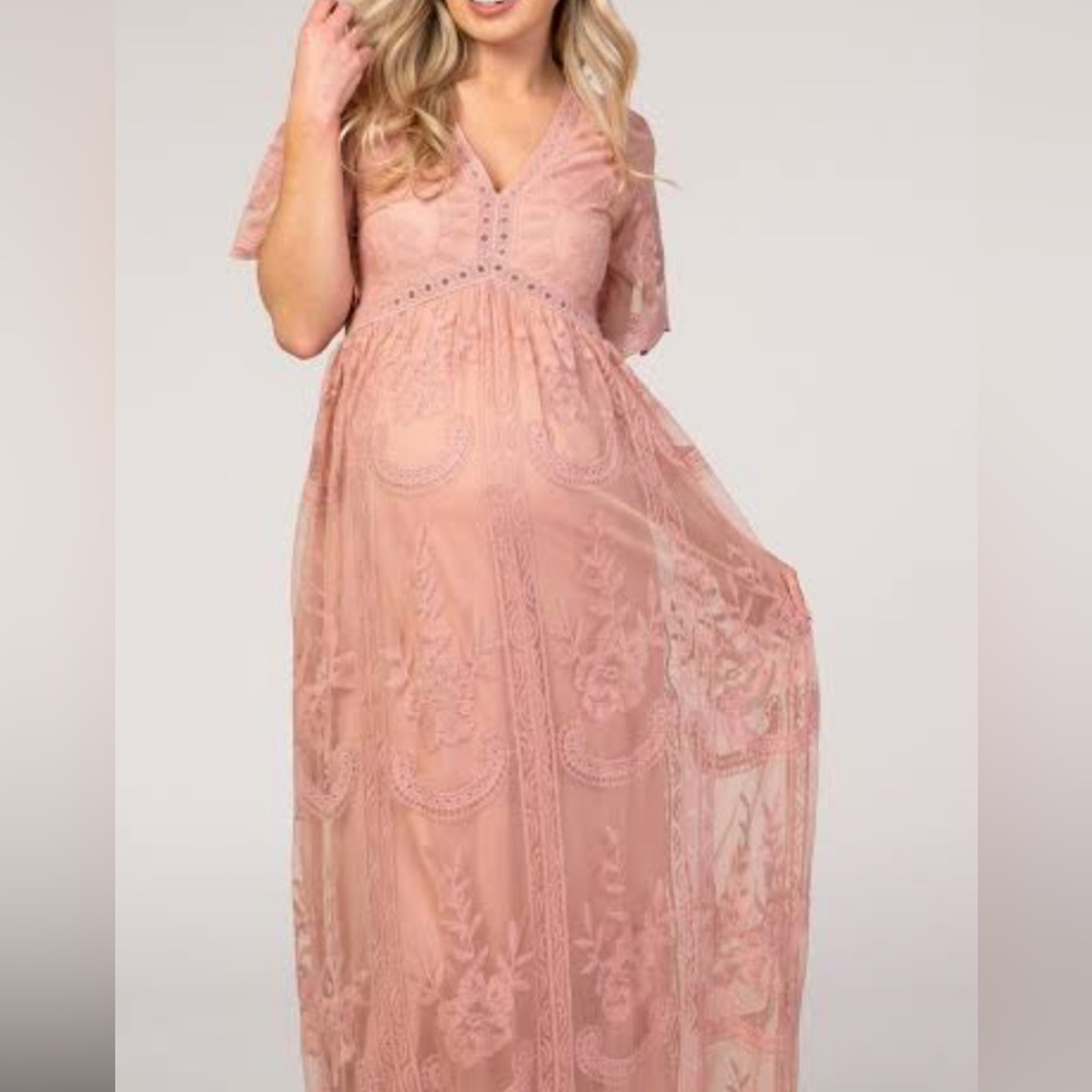 Light Pink Maternity Long Lace Dress